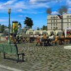 Hafenarbeiter bei der Mittagspause auf dem Marktplatz