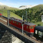 Zwei  mit Oltener Ae 6/6 bespannte Leichtbauzüge treffen sich am Oberalppass