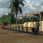 Feldbahn fährt auf Bauernhof und Industrieanlage "Lebensmittelfabrik"
