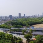 Osakajo Station and JR Osaka Loop depot, with Osaka Castle