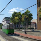 Historische Trams in historischem Setting