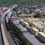 Blick auf die kleine Stadt am Bodensee mit dem kleinen Umschlagbahnof für Holz 2