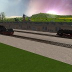 Triebwagenhalle mit BR 01.10, BR 78 und BR 50 von Links nach Rechts