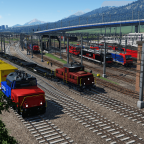 E 3/3 im Vordergrund beim Rangieren, dahinter eine Am 843 ebenfalls auf Rangierfahrt
