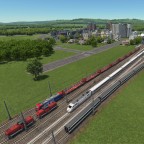 Bahnhofsvorfeld mit Zügen