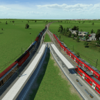Güterzug durchquert den Teilerbahnhof und die S-Bahn muss warten