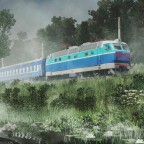 [TpF1] Mysterious atmosphere of the railway in sunset fog