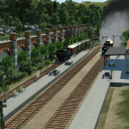 Einfahrt der Dampfbahn in die Endhaltestelle