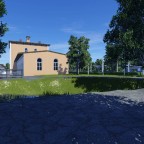 Tümpel und Bushaltestelle am Nebeneingang des HBF