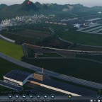 Blick von oben auf den Flughafen und die Landschaft nach Leipzig.