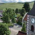 Vom Uhrturm zum Bifang hin. Dahinter der unbebaute Bärenhubel und Rebberg