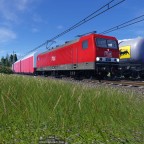 MEG BR 143 mit Autozug im Grünen