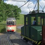 Begegnung mit Güterzug in der Ausweiche Rosenstraße