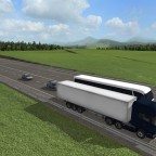 Scania V8 überholen Fernbus auf der Autobahn