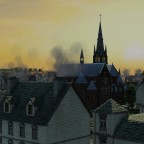 Sonnenuntergang über den Dächern der Stadt
