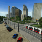 Straßenbahn passiert den Europa-Platz