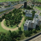 Kustermann-Park im Vordergrund, mit Blick auf den Ostbahnhof.