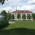 Schulhauswiese nun mit Provisoriums Pavillon