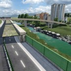 A Welle Bus auf der Brücke sicht auf das neue Wigger Flussbett.