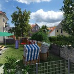 Auch Mehrfamilienhäuser können gemütliche Gemeinschaftsgärten haben