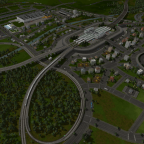 Stadt mit Hochbahnhof, Kirche und Friedhof 03