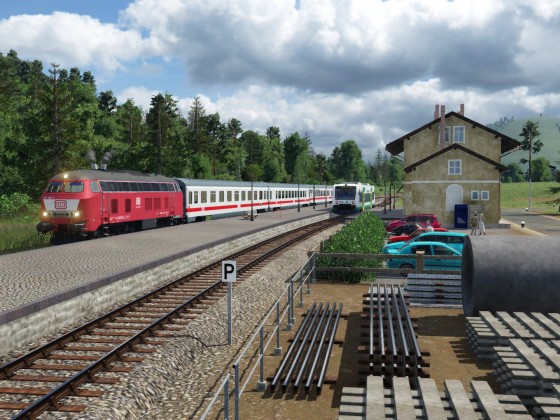 Eine Zugkreuzung im fiktiven Leubsdorf