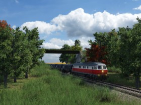 232 mit Kesselzug unter der stillgelegten Strecke
